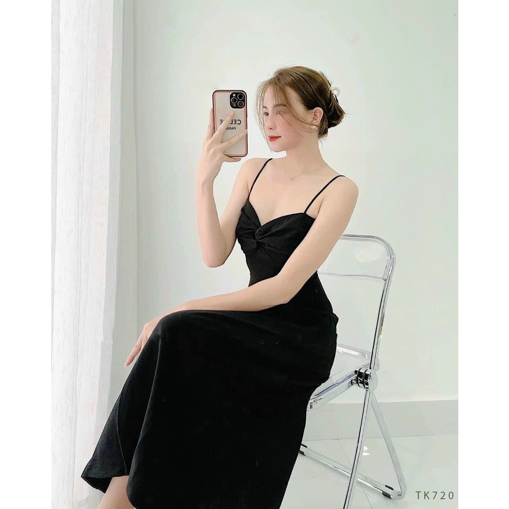 Đầm maxi hai dây dáng xòe dài xoắn ngực xinh xắn Tina Dress