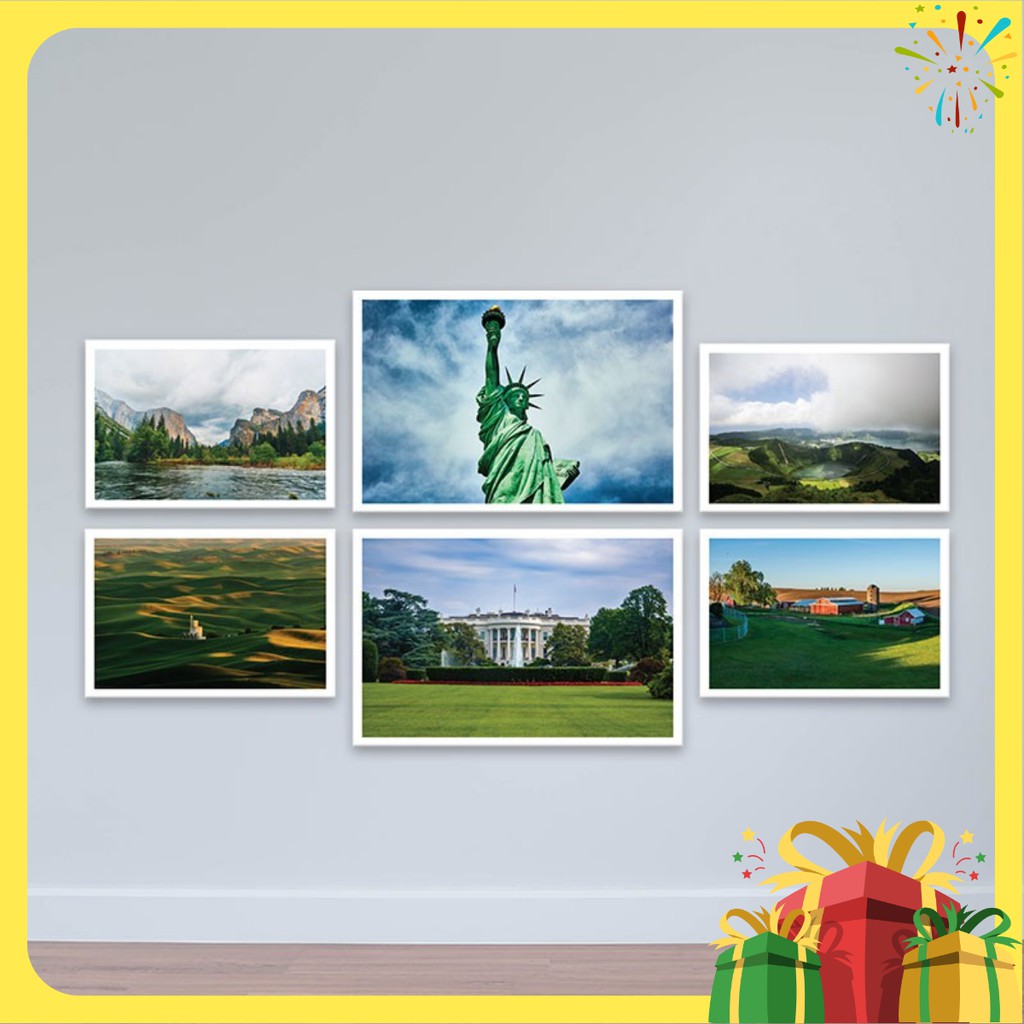 Bộ 6 tranh đẹp nước Mỹ phong cảnh đặc sắc tông màu xanh lá | Tranh phòng họp R3337