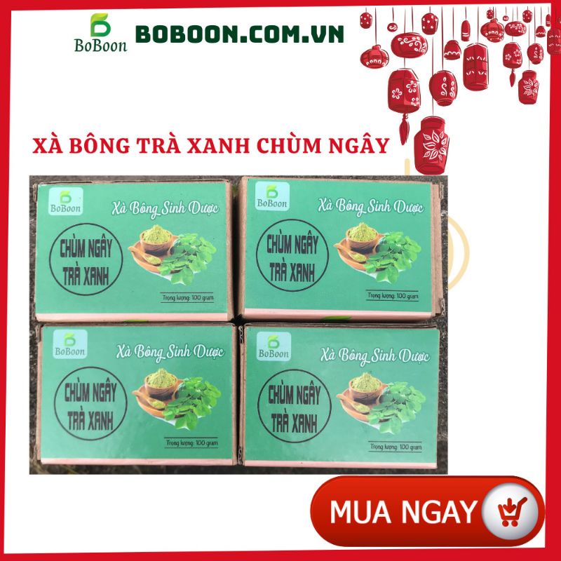 Xà bông trà xanh chùm ngây Boboon  ngừa viêm nang lông, mụn lưng, sáng da