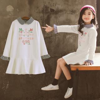 Đầm xòe tay dài in chữ cho bé gái