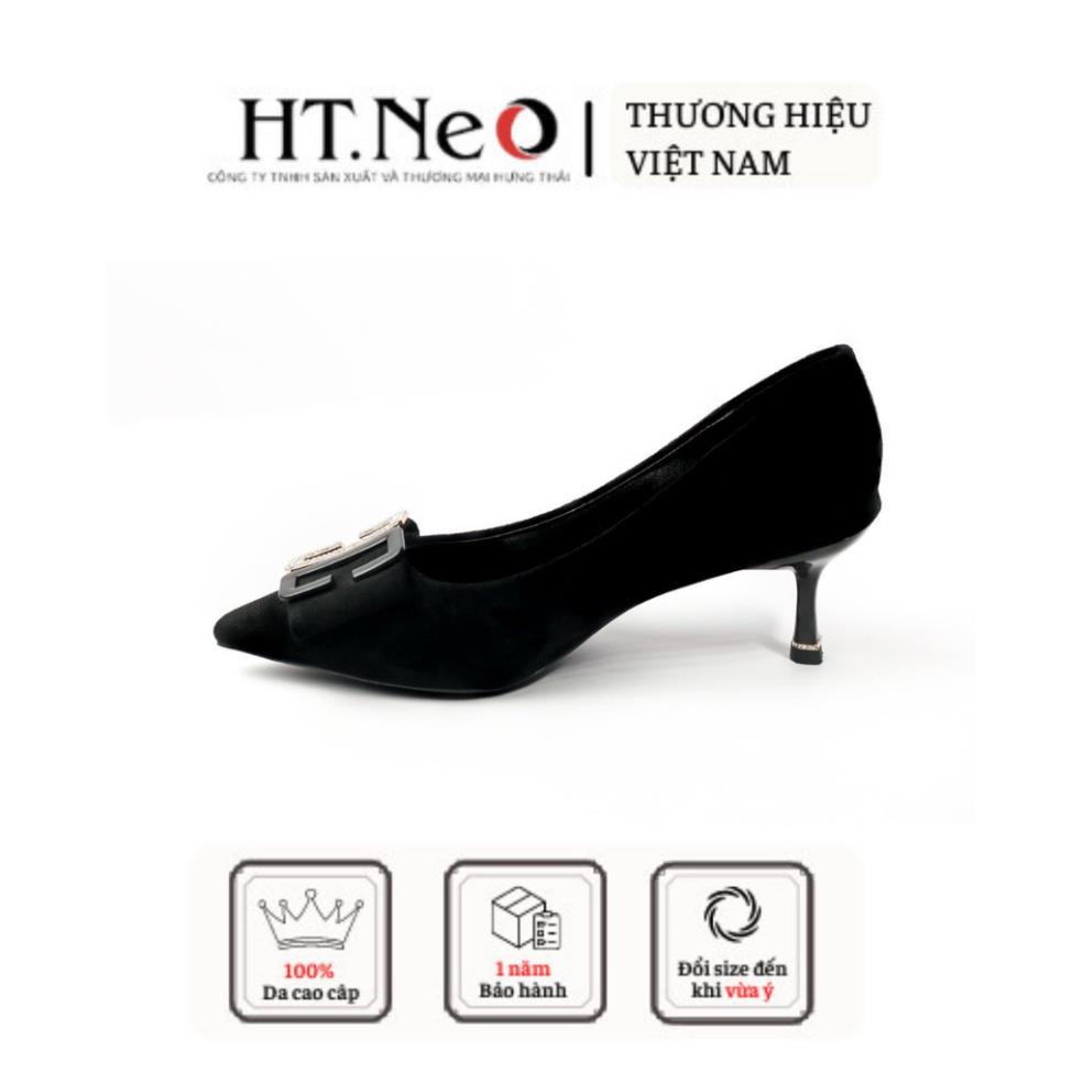 Giày cao gót 5cm HT.NEO kiểu dang cùng nơ đính đá cực sang, da bò nhập khẩu mềm mại CS146 🍁 🍊