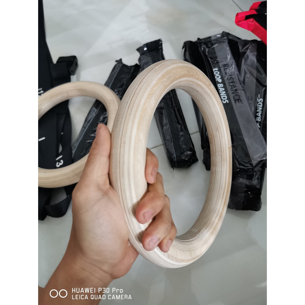 Combo Rings gỗ Bạch Dương 32mm &amp; Dây trợ lực cao su thiên nhiên 30kg (Dây ĐEN)
