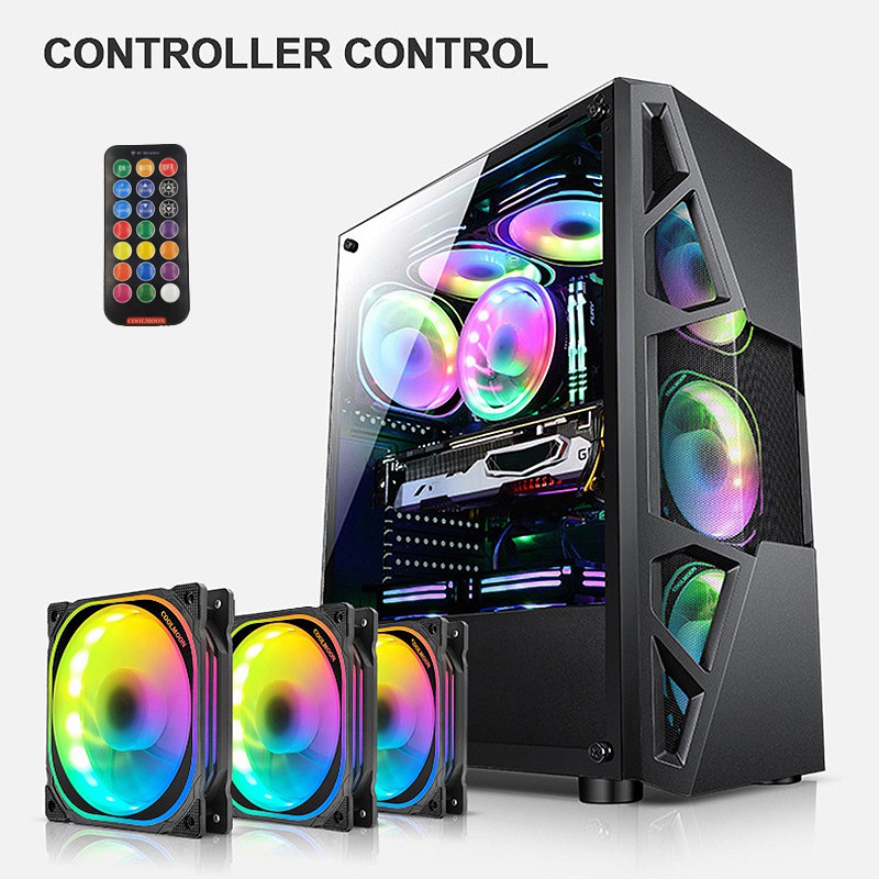 COOLMOON RGB Computer Case Fan, 12cm Computer CPU Case Fan (3PCS)