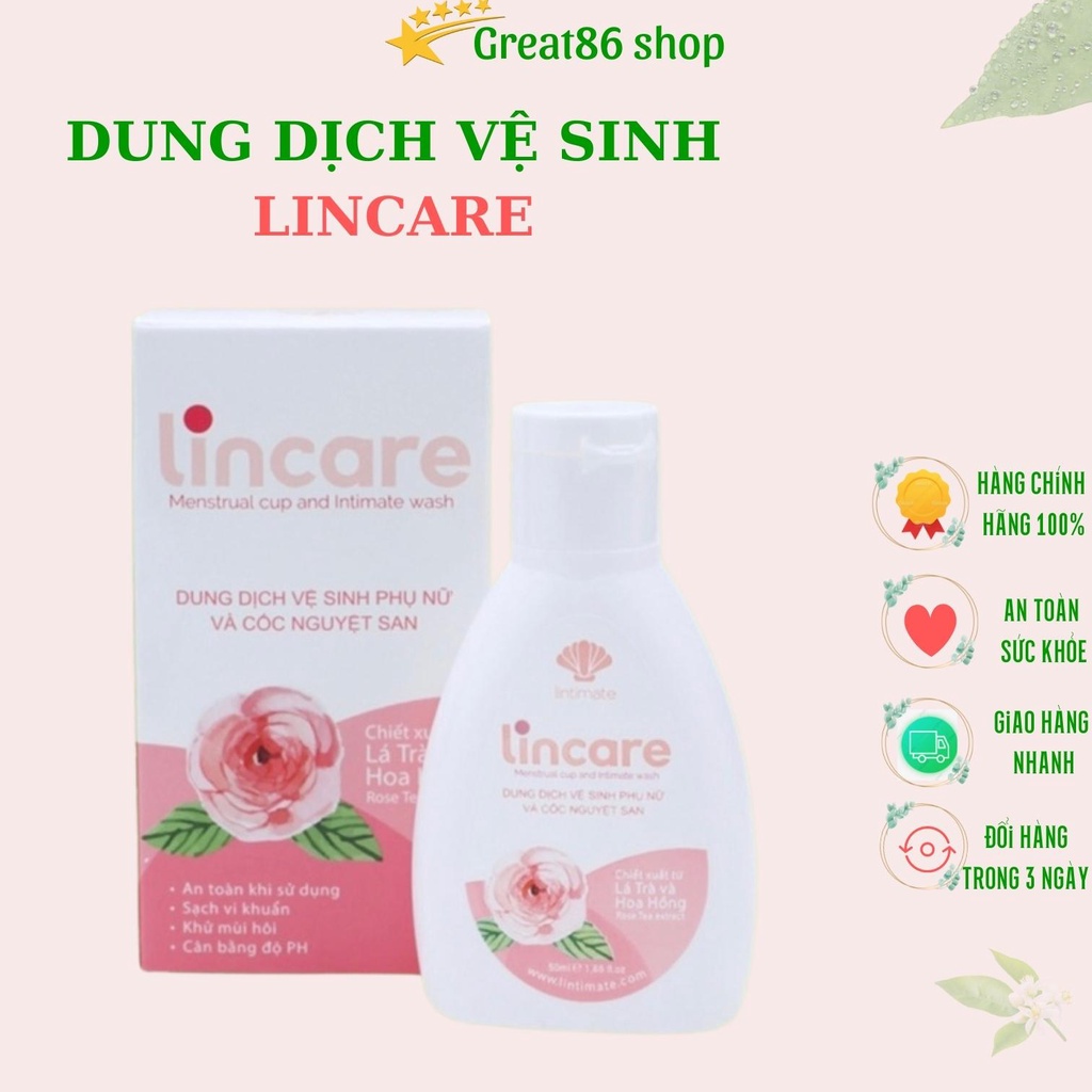 Dung dich vệ sinh phụ nữ great86 dung dịch vệ sinh cốc nguyệt san Lincare 50ml chiết xuất từ thiên nhiên