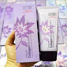 Kem chống nắng cellio tím Collagen Whitening Sun Cream SPF50+, PA+++ ngăn tia cực tím và lão hóa da - Hàn Quốc