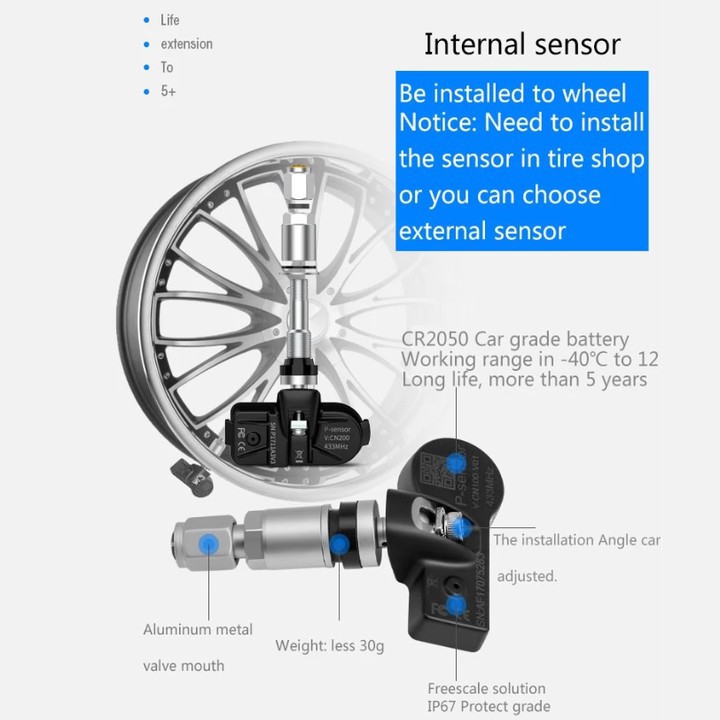 Bộ cảm biến áp suất lốp ngoài TPMS dùng cho xe hơi, ô tô sử dụng màn hình Android - Mã TU05X - Hàng Cao Cấp