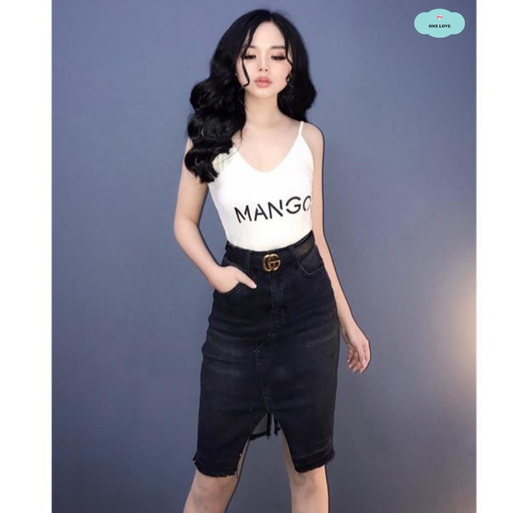 Chân Váy Bò Dài Xẻ Thời Trang Chất Jean Cao Cấp Co Giãn 4 Chiều