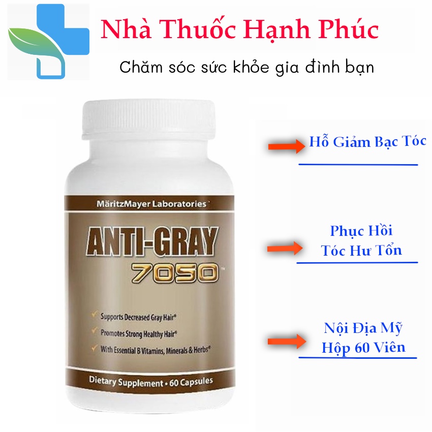 Viên Uống ANTI-GRAY 7050 hỗ trợ giảm bạc tóc phục hồi tóc đen 60 viên