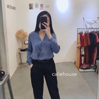 Áo lụa cổ V vạt chéo chất lụa tuyết