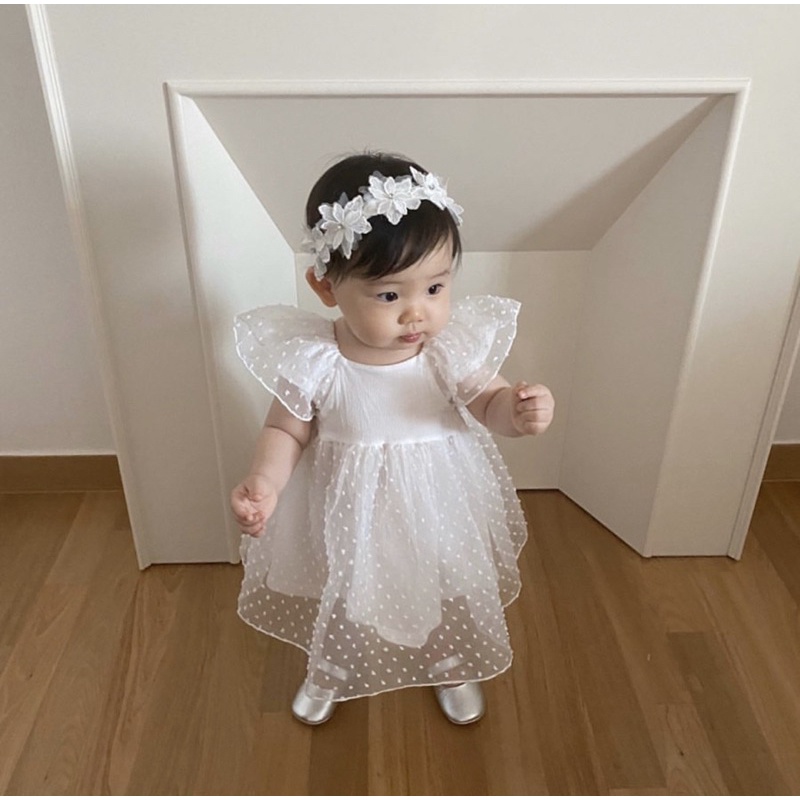 Băng đô hoa ren trắng cho bé gái