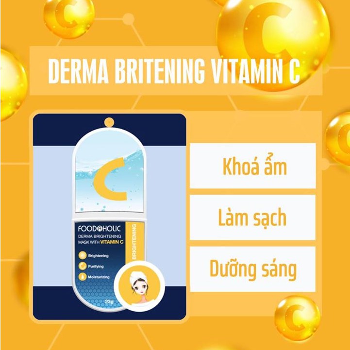 Hộp 10 Mặt nạ dưỡng ẩm và dưỡng trắng FOODAHOLIC DERMA BRITENING VITAMIN C 23 gram/ mask