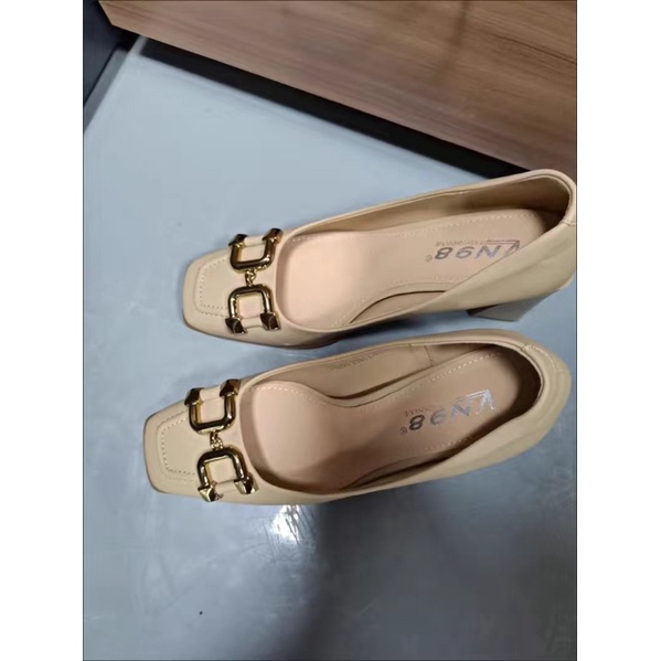 Giầy 1689 guốc cao 7P khuy chữ X da trơn thời trang trẻ trung kiểu dáng Hàn Quốc Ulzzangshop520