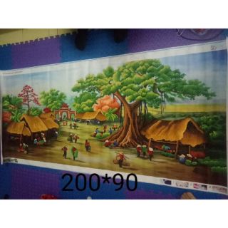 Tranh đính đá thành phẩm phong cảnh làng quê 2mx90cm