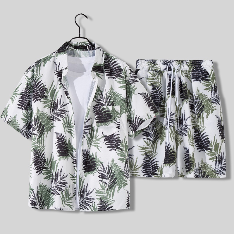 Set đồ đi biển in họa tiết phong cách Hawaii thời trang cho nam