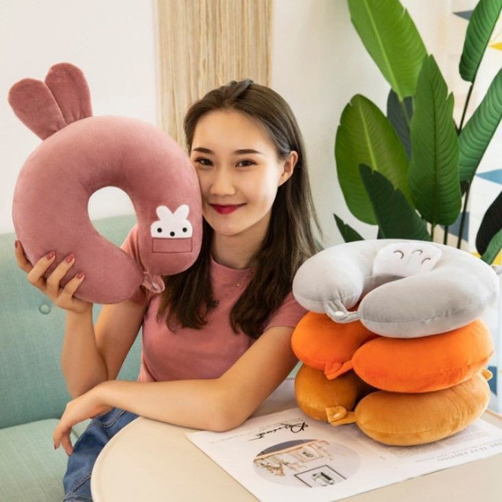 Gối Cổ Chữ U Thêu Họa Tiết Hoạt Hình Bảo Vệ Cột Sống Cho Bé