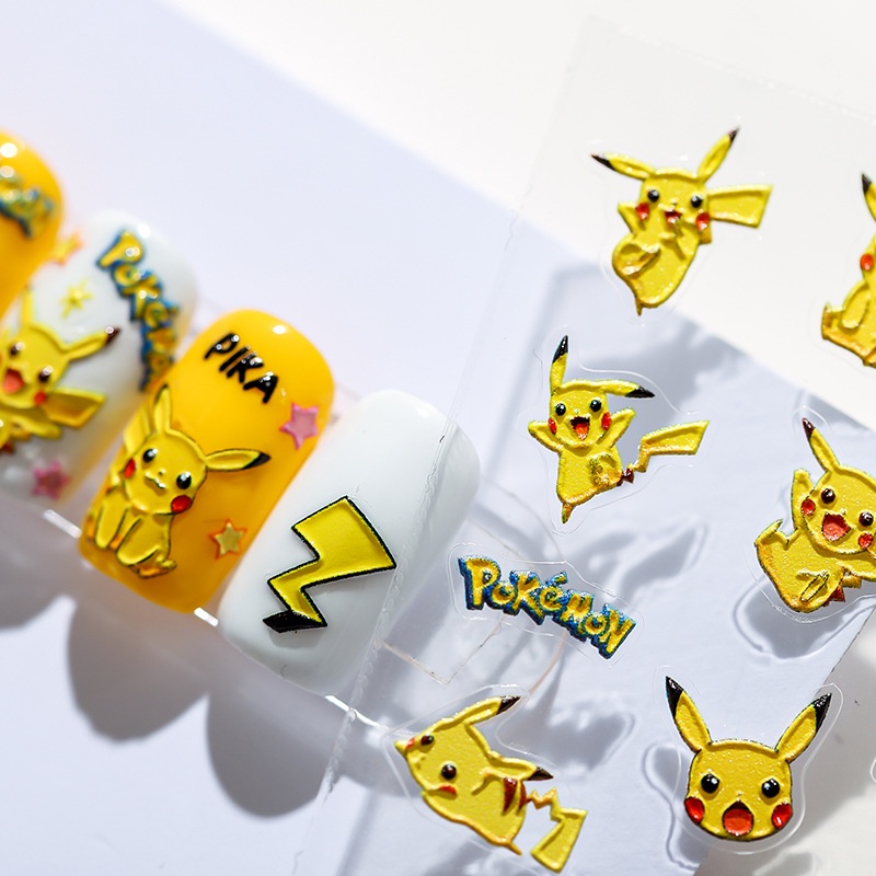 Miếng Dán Trang Trí Móng Tay Hình Pikachu Đáng Yêu
