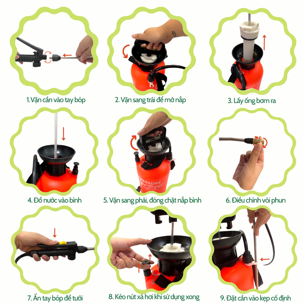 BÌNH XỊT SÂU TƯỚI CÂY 5L 8L PHUN SƯƠNG AAA PRESSURE SPRAYER