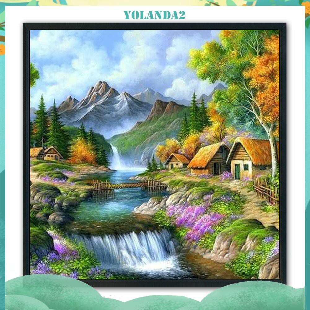 Tranh thêu chéo 3 sợi in sẵn trang trí nội thất hình khung cảnh miền quê 11CT DIY