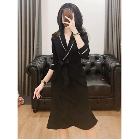 Đầm zara cao cấp màu đen công sở, dự tiệc tay lỡ mặc thu đông cực xinh đẹp WLI