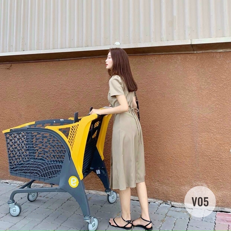 LIKEHER - ĐẦM THIẾT KẾ V05 DÁNG DÀI NÚT GỖ