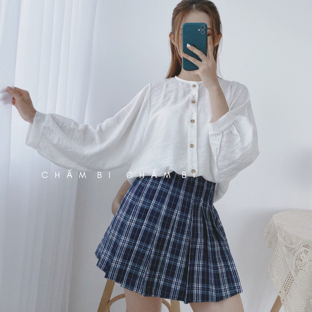 [SALE]Áo Sơ Mi Đũi Dài Tay Tay Bồng Siêu Xinh Freesize&lt;53kg - A.052