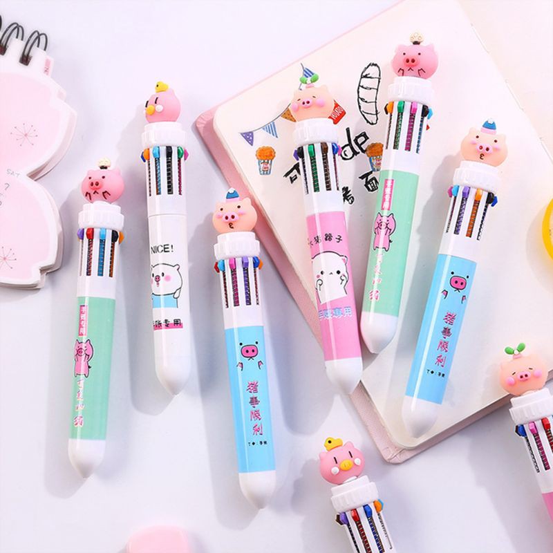 Bút bi nhiều màu 10 trong 1 phối hình heo con xinh xắn