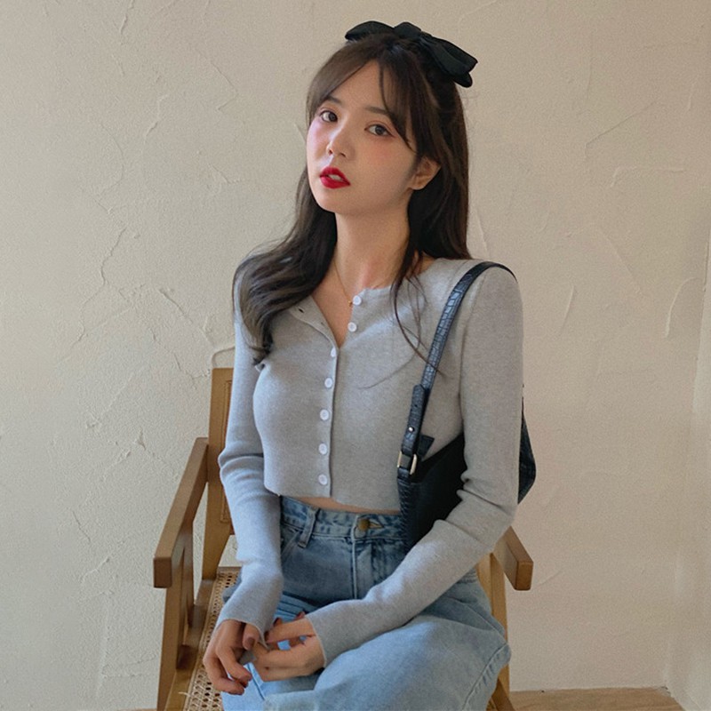 Áo Khońc Cardigan Tay Dài Dáng Ngắn Dành Cho Áo Len Croptop Nữ