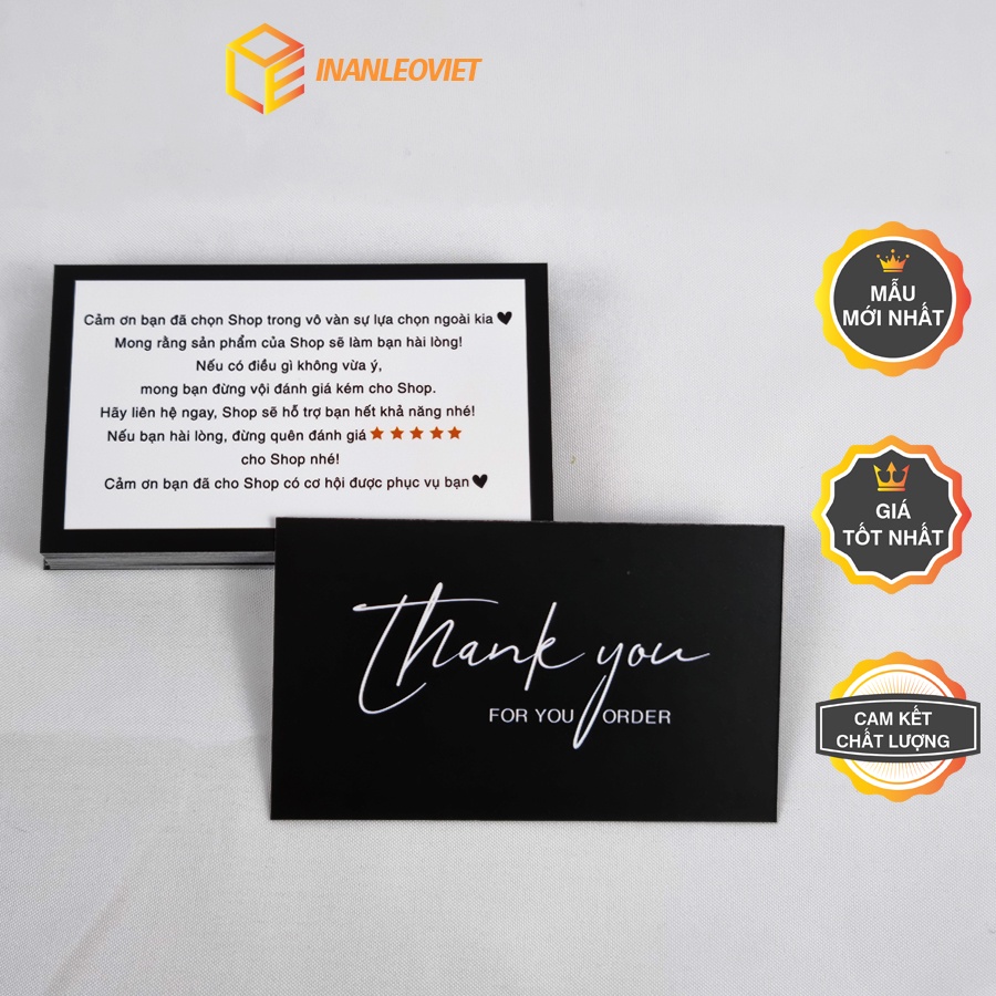 Thiệp Cám Ơn, Thank You, card Cám Ơn - Size 8.8x5,3cm - Giấy C300 Cán Màng Mờ Màu đen trắng sang trọng cao cấp ms a07