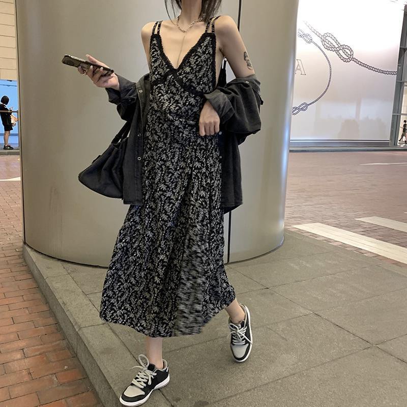 Đầm hoa cổ chữ V nhấn eo phong cách mùa thu 2020 quyến rũ dành cho nữ | BigBuy360 - bigbuy360.vn