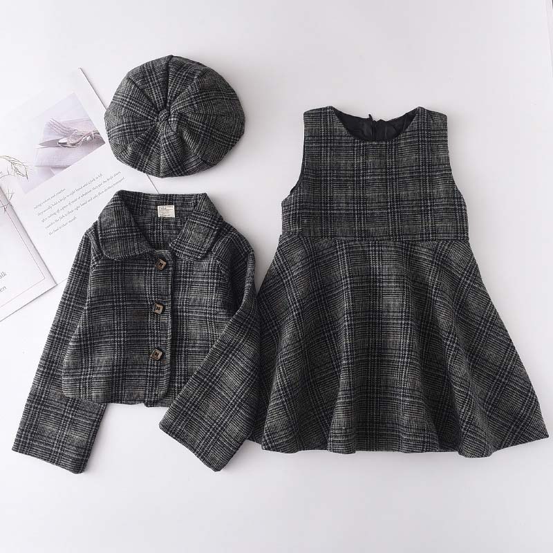 BEAR LEADER Set Đồ Mùa Đông Hàn Quốc 2023 Gồm Áo Khoác Dạng Vest Và Đầm Tweed Cho Bé Gái 2-6 Tuổi