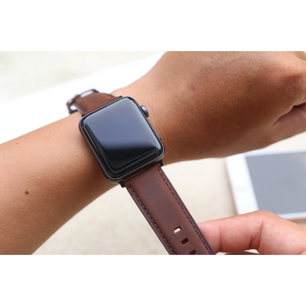 Dây Da Đồng Hồ Da Bò Sáp Thay Thế Cho Đồng Hồ Táo Khóa Thép 316L Dành Cho Ful Series