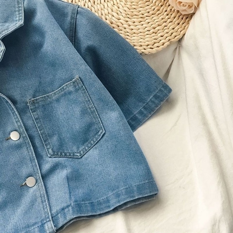 Áo Khoác Denim Ngắn Mỏng Mùa Hè Phong Cách Hong Kong Cổ Điển Dễ Phối Đồ Cho Nữ
