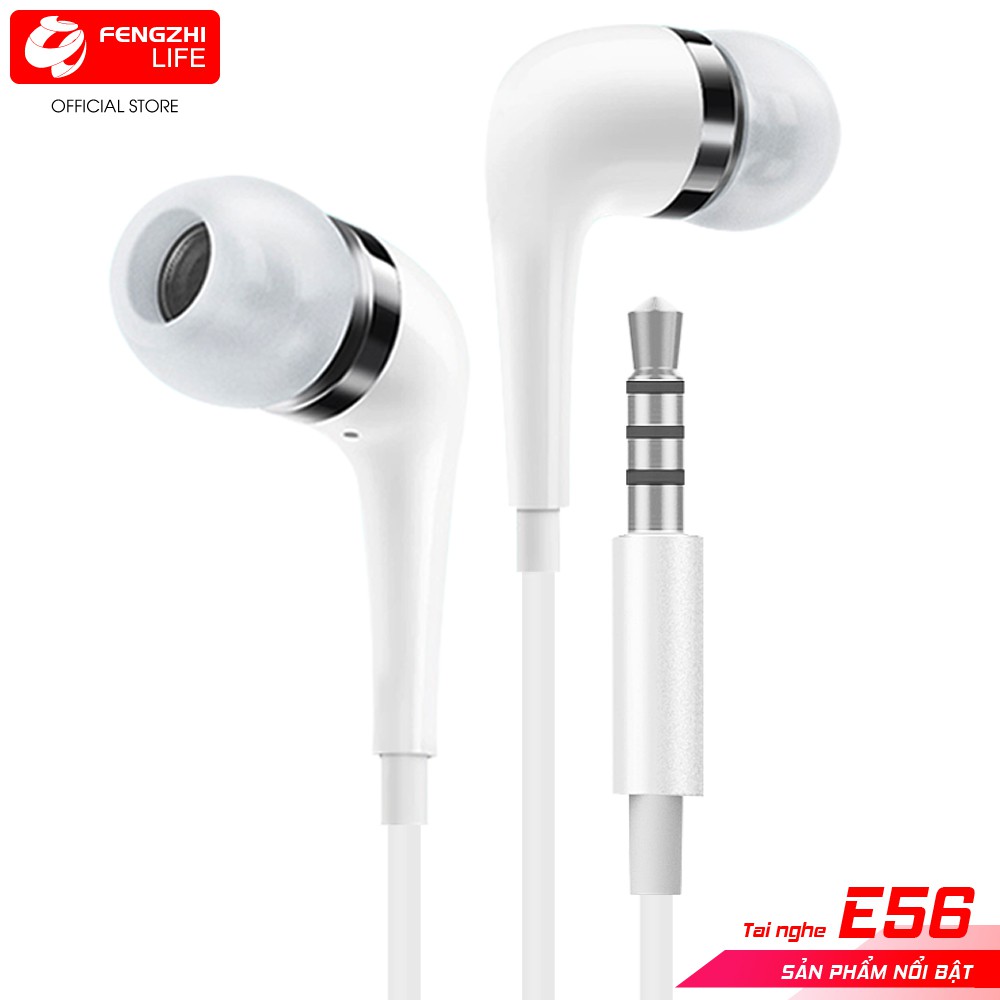 Tai nghe nhét tai in ear jack đầu cấm 3.5, dây dài của tai nghe có dây 120cm, mic đàm thoai BH 12 tháng FENGZHI LIFE E56