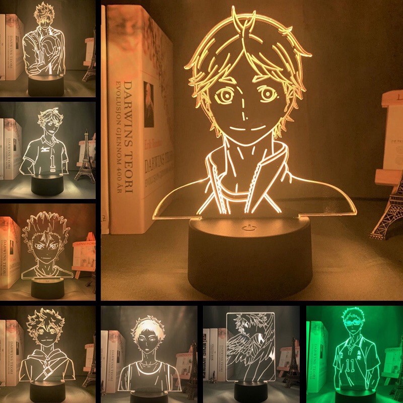 Đèn ngủ Led 3d 16 màu hình nhân vật Anime Haikyuu Quà tặng remote điều khiển