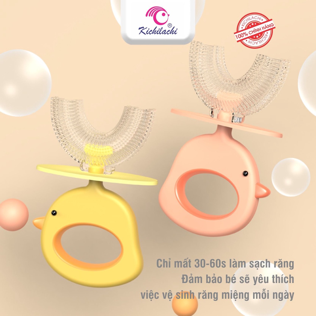 Bàn Chải Đánh Răng Hình Chữ U Cho Bé Kichilachi Có Kèm Nắp Đậy Dùng Để Uống Nước Chất Liệu Silicon
