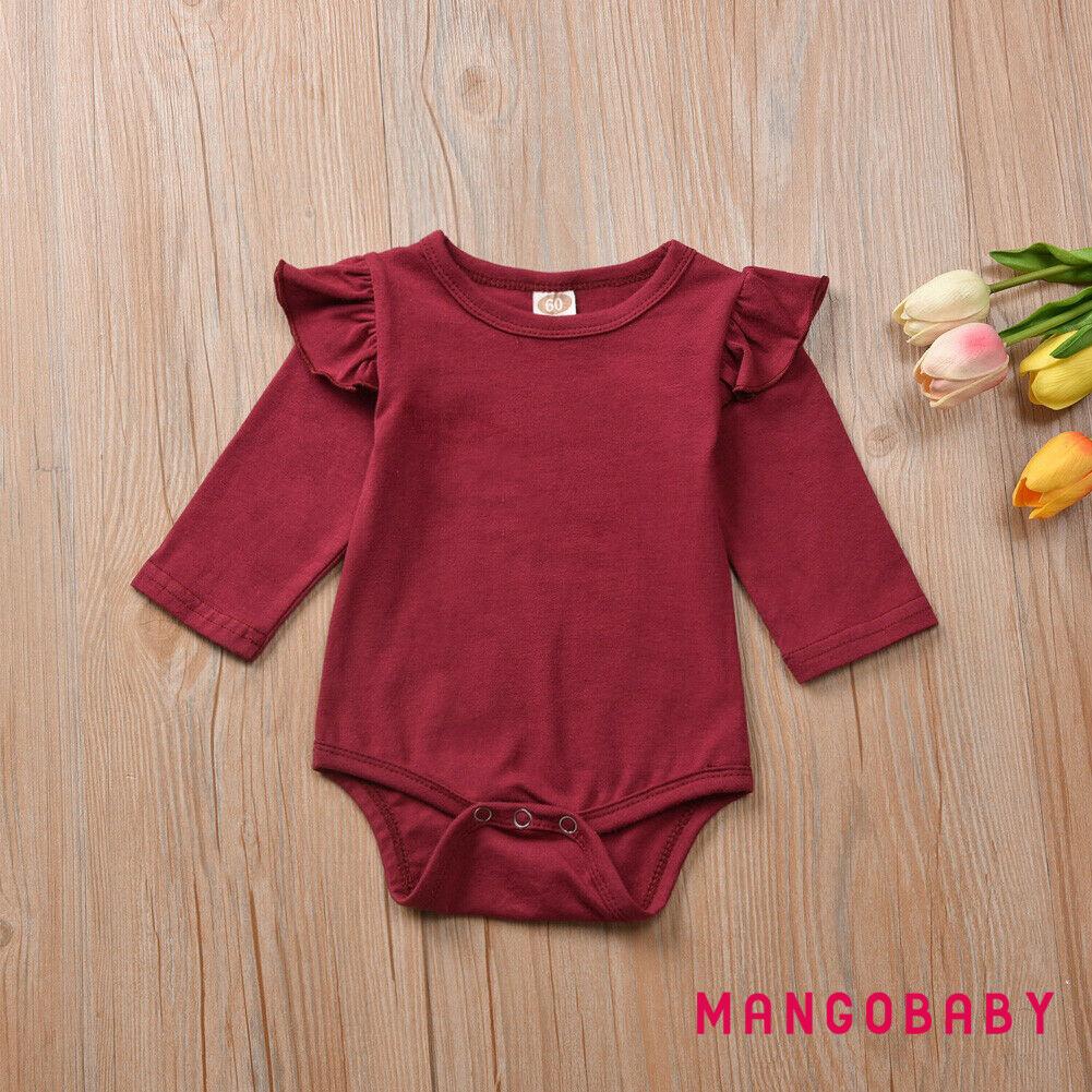 Bộ Trang Phục 3 Món Áo Liền Quần Tay Dài Màu Trơn + Quần Dài In Hoa Dễ Thương Cho Bé Gái Sơ Sinh