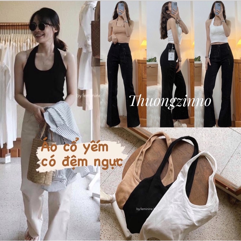 [Ảnh thật/Video]Áo croptop dây cổ yếm thể thao Áo Croptop hai dây hở lưng sang chảnh