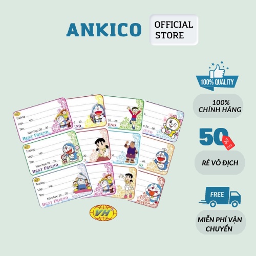 Tệp 12 nhãn vở học sinh Vũ Hoàng tập nhãn vở giá rẻ có keo dán sẵn loại đẹp ANKICO