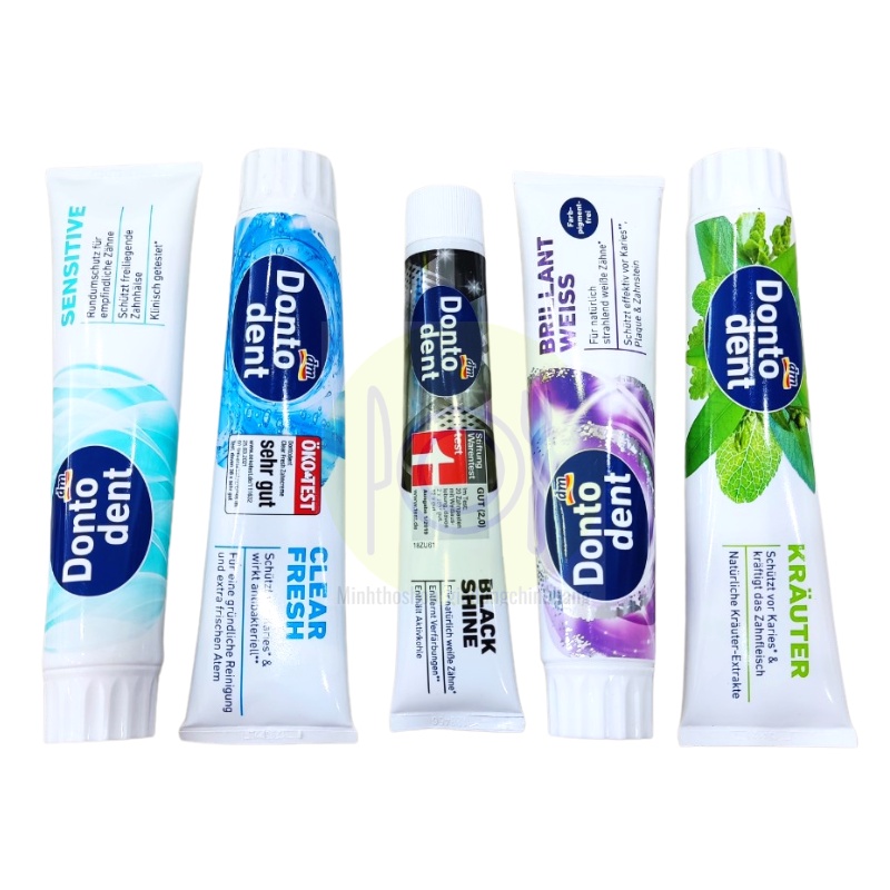 Kem đánh răng Dontodent Đức đánh tan mảng bám, bảo vệ cổ răng, chống sâu răng, giúp hơi thở thơm mát...
