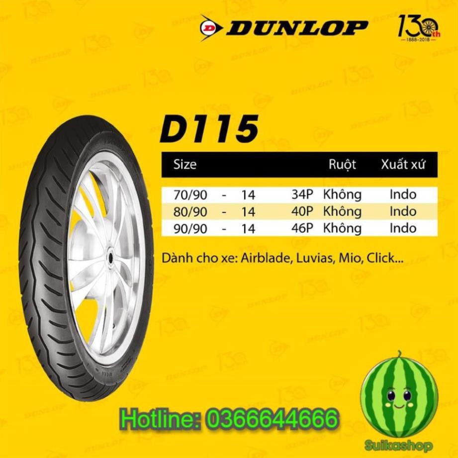 HN-Thay cặp lốp (vỏ) trước 80/90-14 TL + sau 90/90-14 TL Dunlop D115 chính hãng cho xe tay ga Honda AirBlade combo 2 lốp