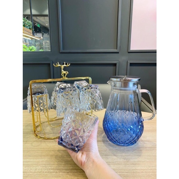 Bình nước thủy tinh xanh ngọc 1.5L cao cấp nắp inox