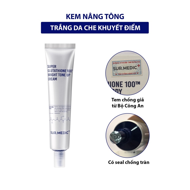 Kem Dưỡng Trắng Da Lên Tone Sur Medic Super Glutathione 100TM Bright Tone Up Cream