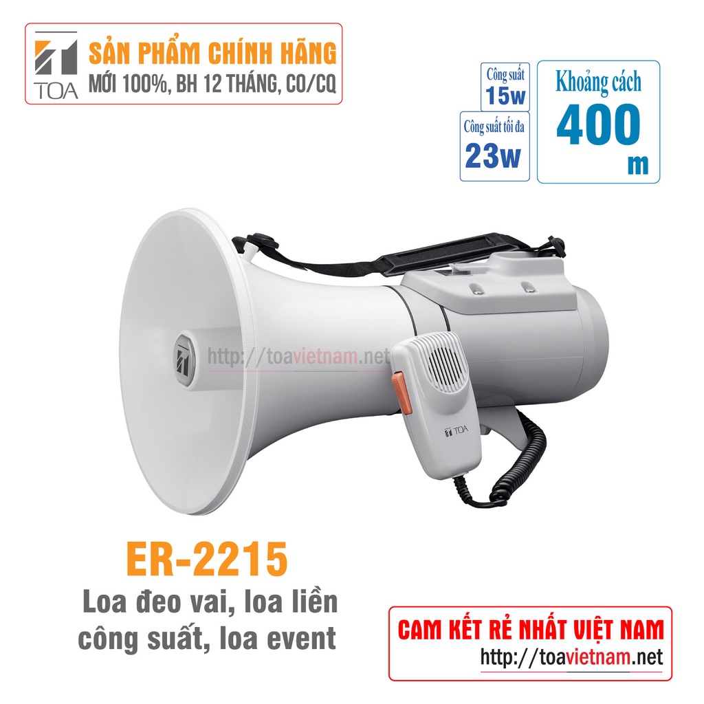 Loa cầm tay, loa phóng cầm tay, loa đeo vai 15W: TOA ER-2215