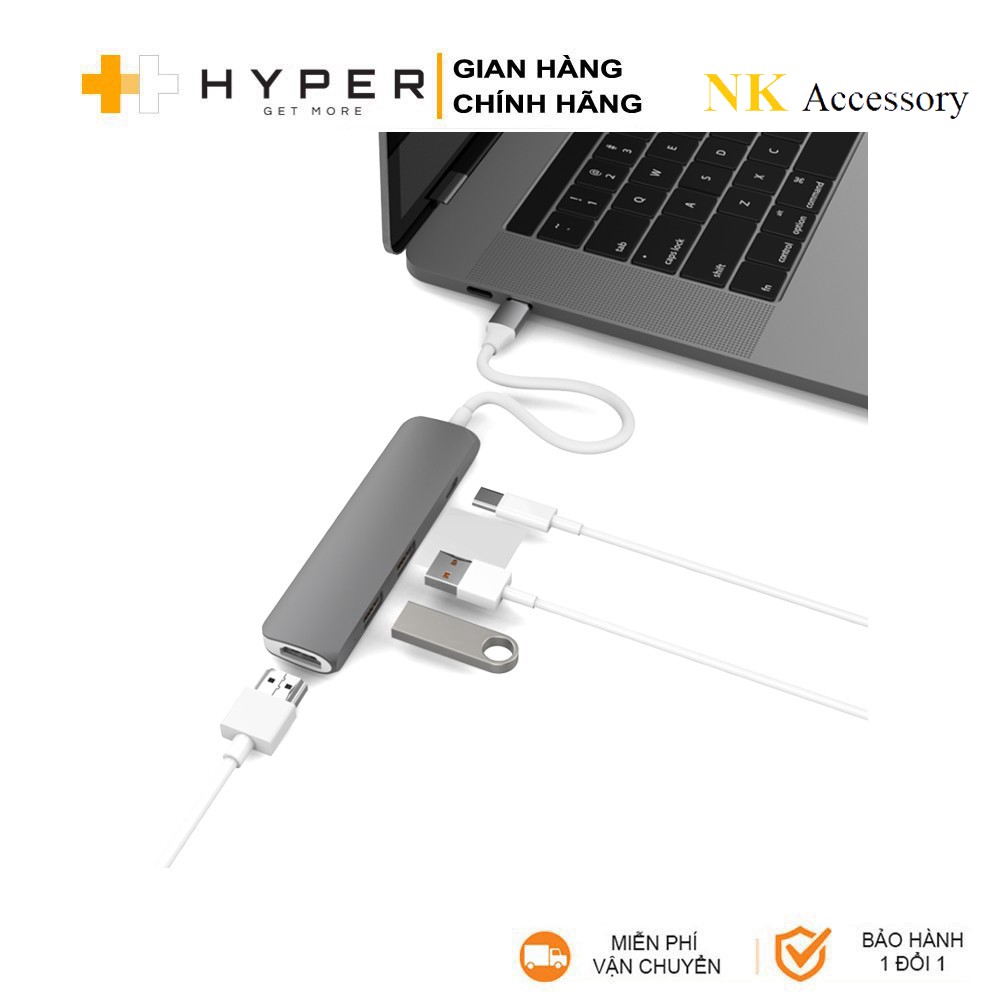 Cổng Chuyển HyperDrive 4-in-1 HDMI 4K, USB-C Hub cho Macbook & Devices - GN22B -  Hàng Chính Hãng