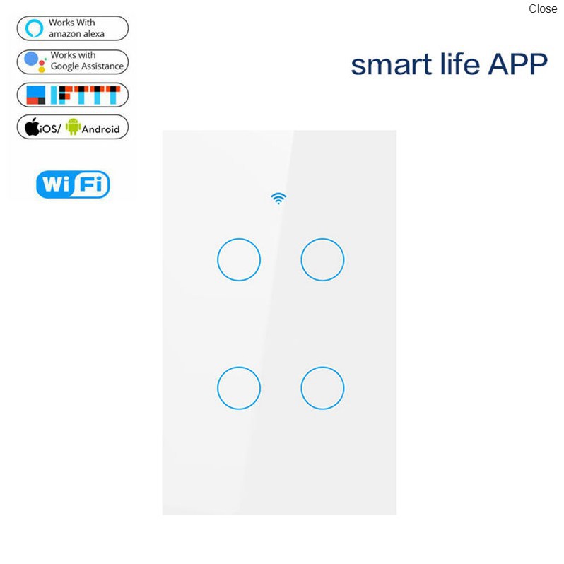 Công Tắc Wifi Smart Switch (Công Tắc Cảm Ứng Âm Tường 3,4 Kênh Điều Khiển) ,app Smart Life,TUYA