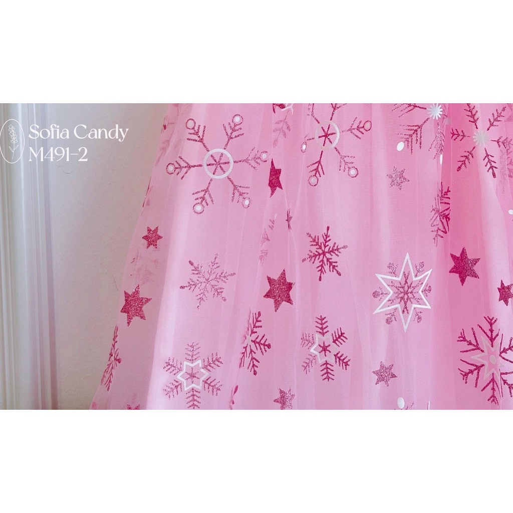 Váy công chúa esla, đầm elsa thiết kế 3 lớp tay bồng thun cotton xược phối voan 2 màu hồng xanh