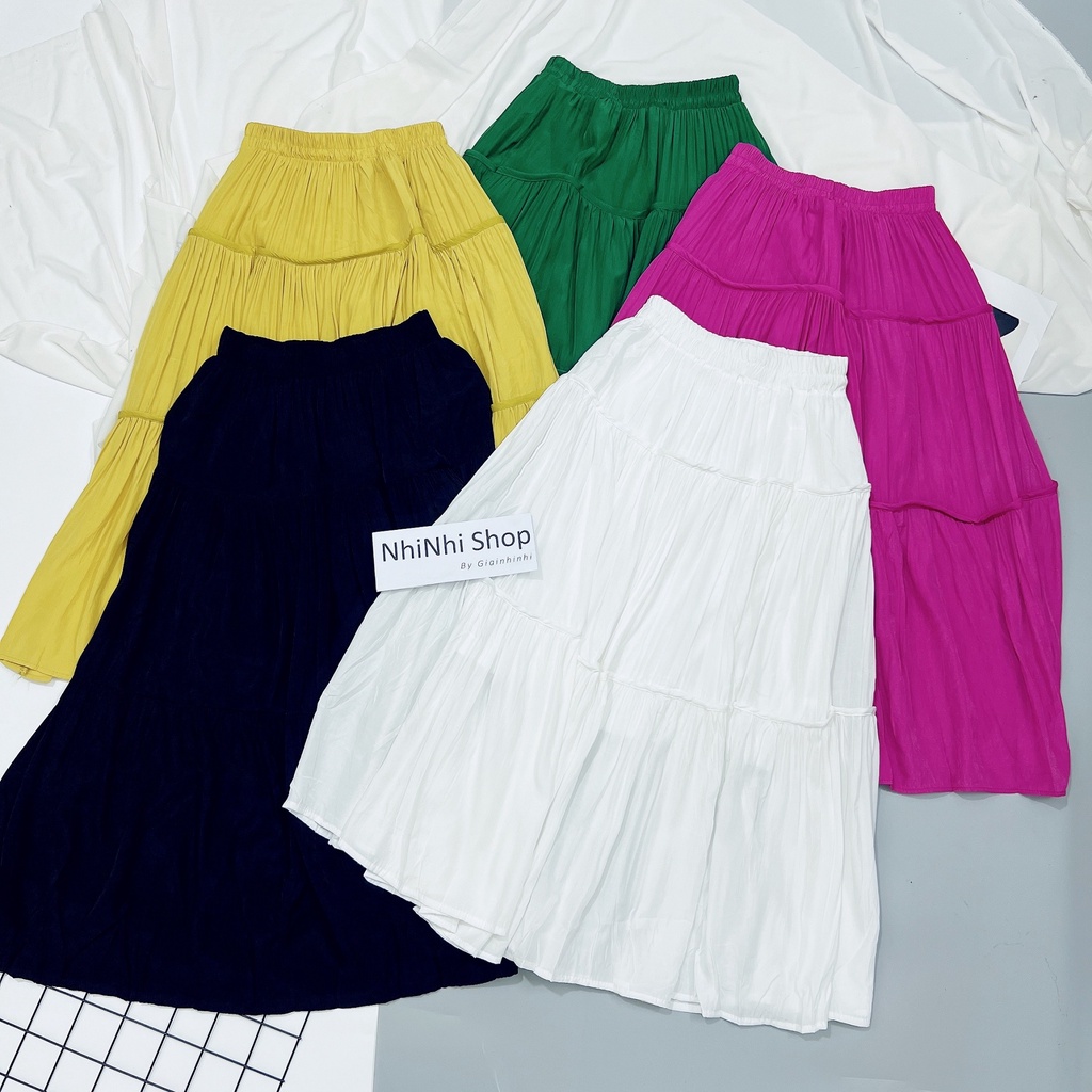 Chân váy xòe dáng dài chất thô mềm, Chân váy maxi cạp chun CV1804 - NhiNhi Shop
