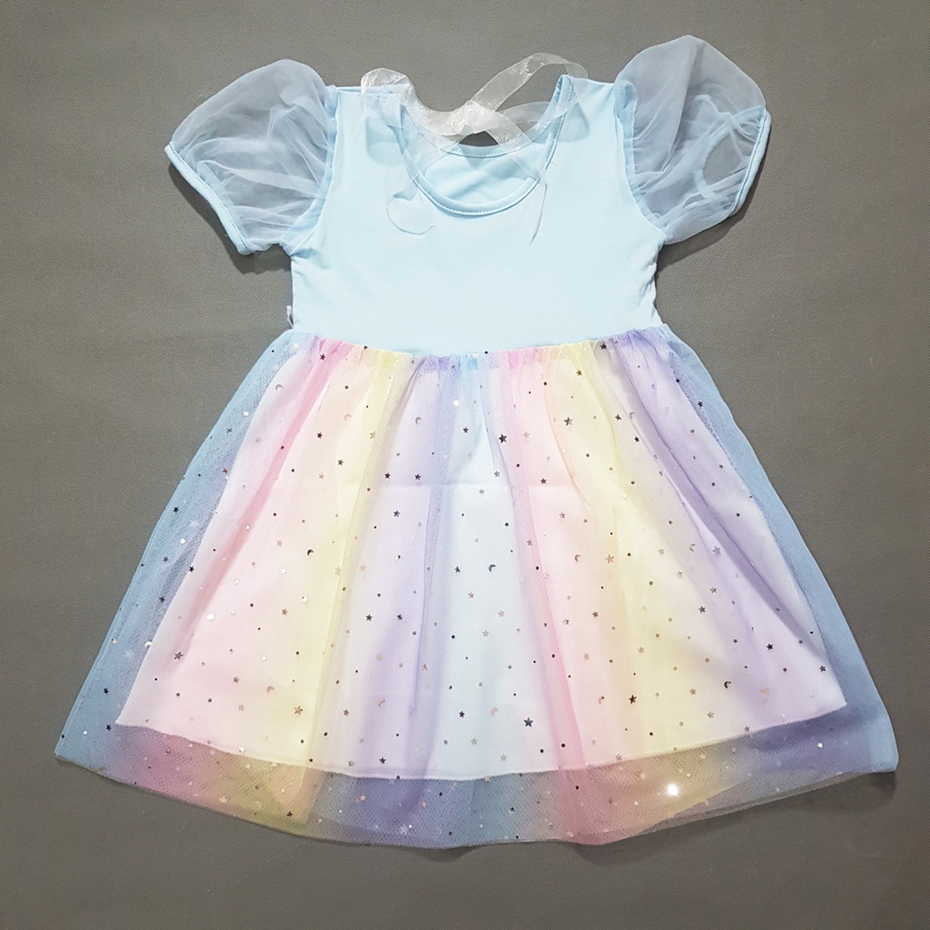 Đầm thun voan cầu vồng elsa lấp lánh cho bé gái