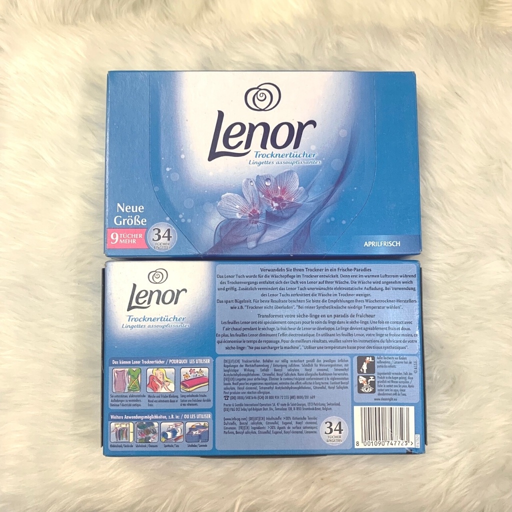 Giấy thơm quần áo Lenor, lưu hương thơm quần áo lên đến 48 tiếng, dễ sử dụng, hàng Đức hộp 34 miếng