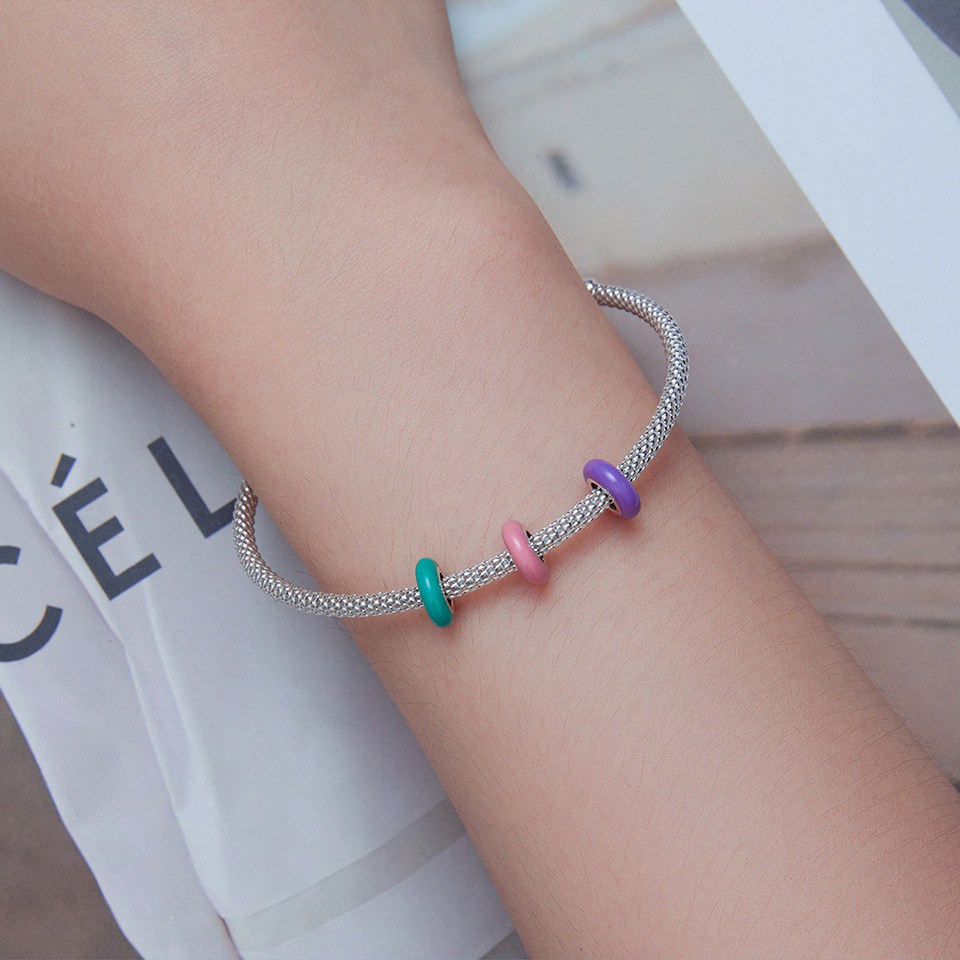 BAMOER Hạt Xâu Chuỗi Silicone Bạc 925 Màu Hồng / Xanh Lá / Tím Thời Trang Làm Trang Sức DIY